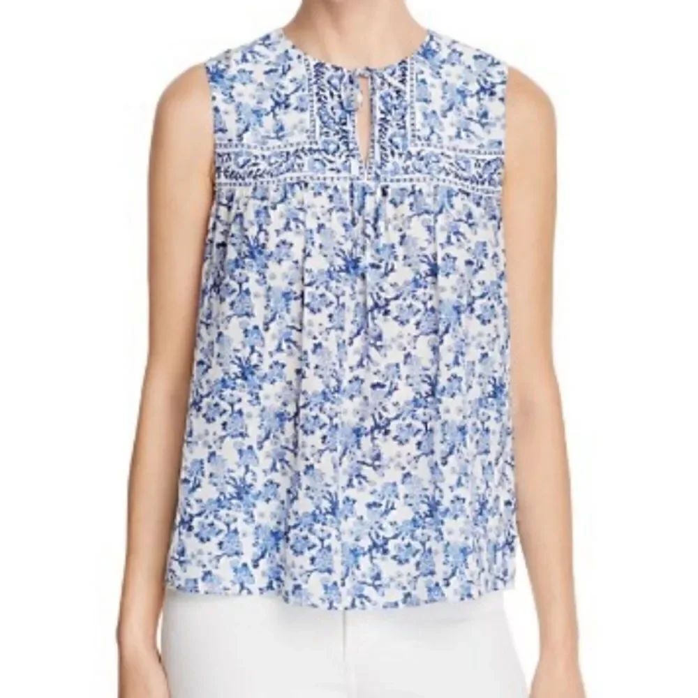 Rebecca Taylor Silk Aimee Print Blue White Top